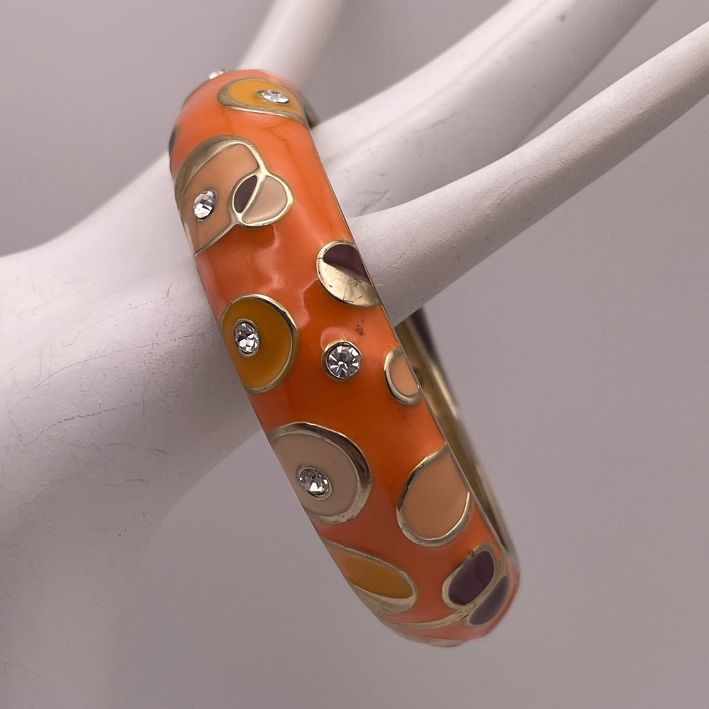 Sequin Orange and Gold Enamel Bangle Bracelet